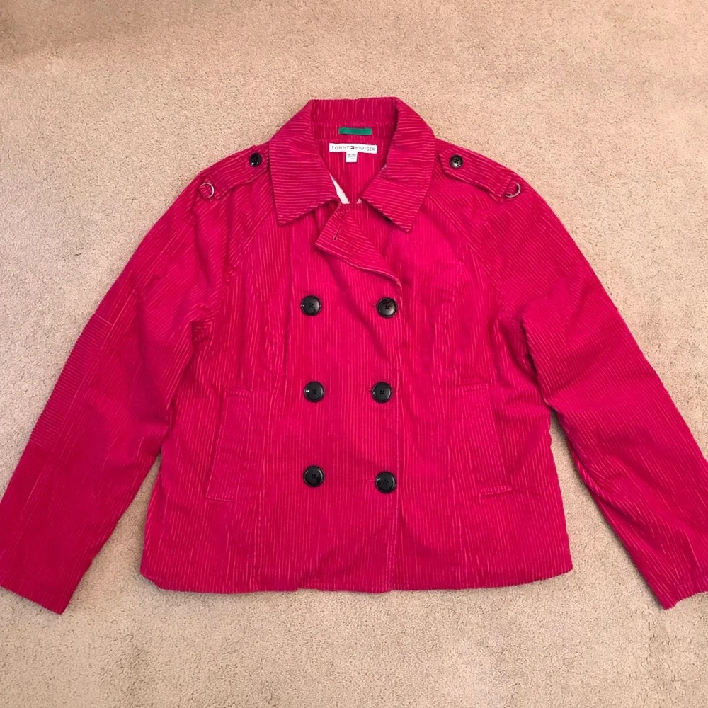 Vintage Tommy Hilfiger Corduroy Jacket Coat Size XL Sherpa Barbie Pink Prep y2k